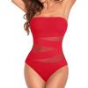 imageHolipick Women Strapless Bandeau One Piece Swimsuits Sexy Mesh Cutout Bathing Suits Tummy Control SwimwearNew Red