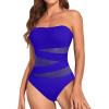 imageHolipick Women Strapless Bandeau One Piece Swimsuits Sexy Mesh Cutout Bathing Suits Tummy Control SwimwearRoyal Blue 1