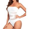 imageHolipick Women Strapless Bandeau One Piece Swimsuits Sexy Mesh Cutout Bathing Suits Tummy Control SwimwearWhite 1