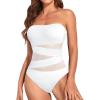 imageHolipick Women Strapless Bandeau One Piece Swimsuits Sexy Mesh Cutout Bathing Suits Tummy Control SwimwearWhite 1