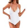 imageHolipick Women Tummy Control One Piece Swimsuit Sexy Bathing Suit Halter SwimwearWhite