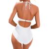 imageHolipick Women Tummy Control One Piece Swimsuit Sexy Bathing Suit Halter SwimwearWhite