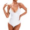 imageHolipick Women Tummy Control One Piece Swimsuit Sexy Bathing Suit Halter SwimwearWhite