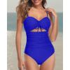 imageHolipick Women Tummy Control One Piece Swimsuits Strapless Bandeau Bathing Suits Ruched Slimming SwimwearRoyal Blue