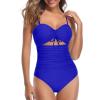 imageHolipick Women Tummy Control One Piece Swimsuits Strapless Bandeau Bathing Suits Ruched Slimming SwimwearRoyal Blue