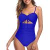 imageHolipick Women Tummy Control One Piece Swimsuits Strapless Bandeau Bathing Suits Ruched Slimming SwimwearRoyal Blue