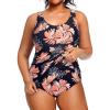 imageHolipick Plus Size Sarong One Piece Swimsuit for Women Tummy Control Bathing Suit Ruched Backless SwimwearBlack Orange Floral