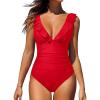 imageHolipick Women Ruffle V Neck One Piece Swimsuit Tummy Control Bathing Suit Full Coverage Swimwear