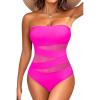 imageHolipick Women Strapless Bandeau One Piece Swimsuits Sexy Mesh Cutout Bathing Suits Tummy Control SwimwearHot Pink 1