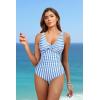 imageHolipick Women Tummy Control One Piece Swimsuit  Push Up Bathing Suit Full Coverage Slimming SwimwearLight Blue Striped
