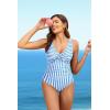 imageHolipick Women Tummy Control One Piece Swimsuit  Push Up Bathing Suit Full Coverage Slimming SwimwearLight Blue Striped