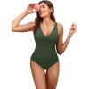 imageHolipick Women Tummy Control One Piece Swimsuit  Push Up Bathing Suit Full Coverage Slimming SwimwearSolid Army Green