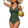 imageHolipick Women Tummy Control One Piece Swimsuit  Push Up Bathing Suit Full Coverage Slimming SwimwearSolid Army Green