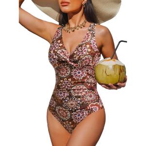 imageHolipick Women Tummy Control One Piece Swimsuit  Push Up Bathing Suit Full Coverage Slimming SwimwearMandala