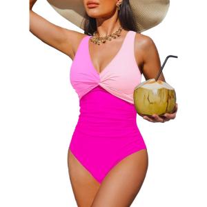 imageHolipick Women Tummy Control One Piece Swimsuit  Push Up Bathing Suit Full Coverage Slimming SwimwearRose Pink