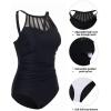 imageHolipick Women High Neck One Piece Swimsuit Tummy Control Modest Bathing Suit Mesh SwimwearBlack