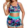 imageHolipick Women Plus Size 3 Piece Tankini SwimsuitsAqua Colorful Floral