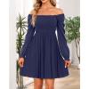 imageHolipick Womens Casual Square Neck Smocked Dress Shirred Ruffle Puff Sleeve High Waist Cute Flowy ALine Short DressNavy