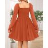 imageHolipick Womens Casual Square Neck Smocked Dress Shirred Ruffle Puff Sleeve High Waist Cute Flowy ALine Short DressOrange