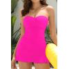 imageHolipick Womens Tummy Control One Piece Swim Dress Strapless Swimsuit Bandeau Skirted Bathing SuitsHot Pink
