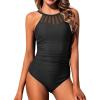 imageHolipick Women High Neck One Piece Swimsuit Tummy Control Modest Bathing Suit Mesh SwimwearBlack