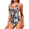imageHolipick Women Sexy One Piece Swimsuits Strappy Bathing Suits Criss Cross Monokini Lace Up SwimwearWhite Floral2
