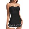 imageHolipick Womens Tummy Control One Piece Swim Dress Strapless Swimsuit Bandeau Skirted Bathing SuitsBlack Floral