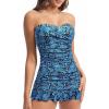imageHolipick Womens Tummy Control One Piece Swim Dress Strapless Swimsuit Bandeau Skirted Bathing SuitsBlue Paisley