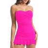 imageHolipick Womens Tummy Control One Piece Swim Dress Strapless Swimsuit Bandeau Skirted Bathing SuitsHot Pink