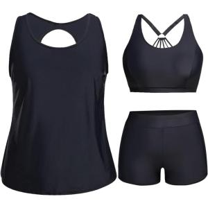 imageHolipick Women Plus Size 3 Piece Tankini SwimsuitsBlack