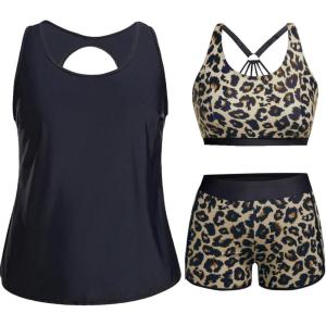imageHolipick Women Plus Size 3 Piece Tankini SwimsuitsLeopard