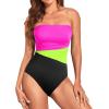 imageHolipick Women Tummy Control One Piece Swimsuits Strapless Bandeau Bathing Suits Slimming Halter SwimwearPink Green Black
