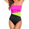 imageHolipick Women Tummy Control One Piece Swimsuits Strapless Bandeau Bathing Suits Slimming Halter SwimwearPink Green Black