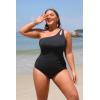 imageHolipick One Shoulder One Piece Swimsuit for Women Tummy Control Bathing Suits Modest Full Coverage Keyhole SwimwearBlack