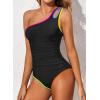 imageHolipick One Shoulder One Piece Swimsuit for Women Tummy Control Bathing Suits Modest Full Coverage Keyhole SwimwearColorful Black