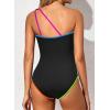 imageHolipick One Shoulder One Piece Swimsuit for Women Tummy Control Bathing Suits Modest Full Coverage Keyhole SwimwearColorful Black
