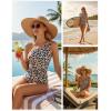 imageHolipick One Shoulder One Piece Swimsuit for Women Tummy Control Bathing Suits Modest Full Coverage Keyhole SwimwearLeopard