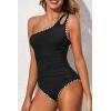 imageHolipick One Shoulder One Piece Swimsuit for Women Tummy Control Bathing Suits Modest Full Coverage Keyhole SwimwearRopesblack and White