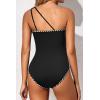 imageHolipick One Shoulder One Piece Swimsuit for Women Tummy Control Bathing Suits Modest Full Coverage Keyhole SwimwearRopesblack and White