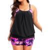 imageHolipick Plus Size Tankini Swimsuits for Women Two Piece Tummy Control Bathing Suit Blouson Tankini Top with ShortsPink Palm
