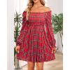 imageHolipick Womens Casual Square Neck Smocked Dress Shirred Ruffle Puff Sleeve High Waist Cute Flowy ALine Short DressChristmas