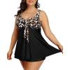 imageHolipick Two Piece Plus Size Tankini Swimsuits for Women Tummy Control Swim Top with Shorts Long Flowy Bathing SuitsBlack Leopard