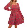 imageHolipick Womens Casual Square Neck Smocked Dress Shirred Ruffle Puff Sleeve High Waist Cute Flowy ALine Short DressChristmas
