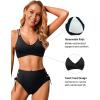 imageHolipick Women Black High Waisted Bikini Twist Front Swimsuits 2 Piece Lace Up Bikini top with Tummy Control SwimsBlack