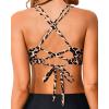 imageHolipick Women Black High Waisted Bikini Twist Front Swimsuits 2 Piece Lace Up Bikini top with Tummy Control SwimsLeopard