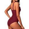 imageHolipick Women High Neck One Piece Swimsuit Tummy Control Modest Bathing Suit Mesh SwimwearWine Red