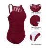 imageHolipick Women High Neck One Piece Swimsuit Tummy Control Modest Bathing Suit Mesh SwimwearWine Red