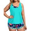 imageHolipick Women Plus Size 3 Piece Tankini Swimsuits Athletic Bathing Suits with ShortsAqua Colorful Floral