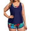 imageHolipick Women Plus Size 3 Piece Tankini Swimsuits Athletic Bathing Suits with ShortsNavy Leaves