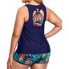 imageHolipick Women Plus Size 3 Piece Tankini Swimsuits Athletic Bathing Suits with ShortsNavy Leaves